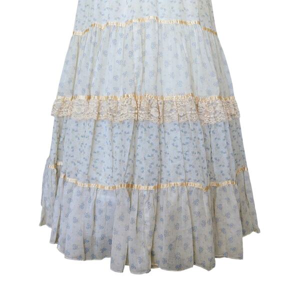 Gunne Sax Vintage 70s Floral Maxi Dress Size 13 M Prairie Calico Ivory Lace - Picture 5 of 10